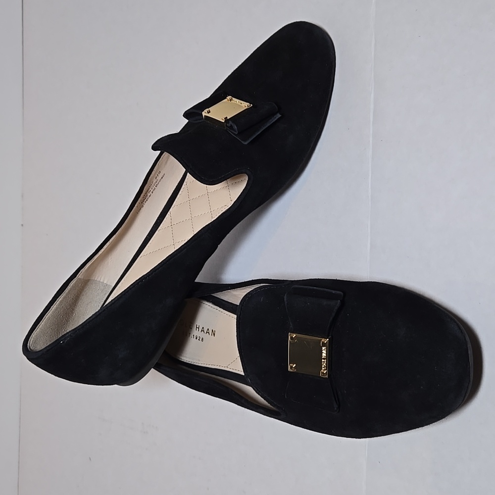 Cole Haan Tali Bow Loafers Black Suede Sz.8.5 B